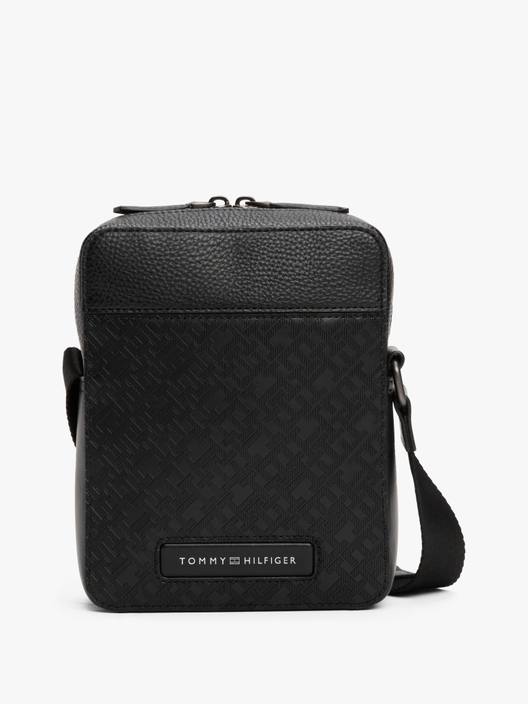 Black TH Monogram Pebble Grain Reporter Bag  Men