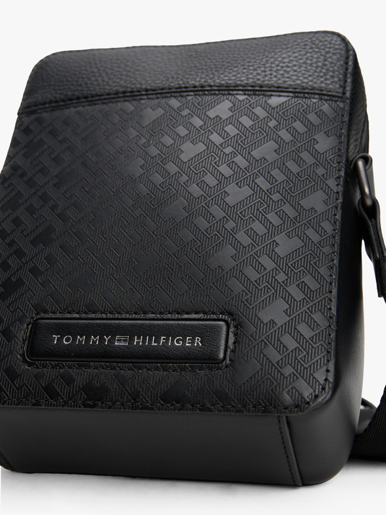 Black TH Monogram Pebble Grain Reporter Bag  Men