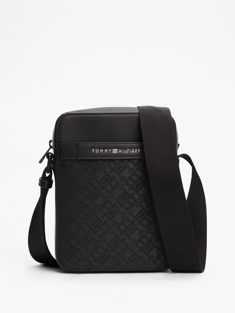 Black TH Monogram Textured Reporter Bag  Men