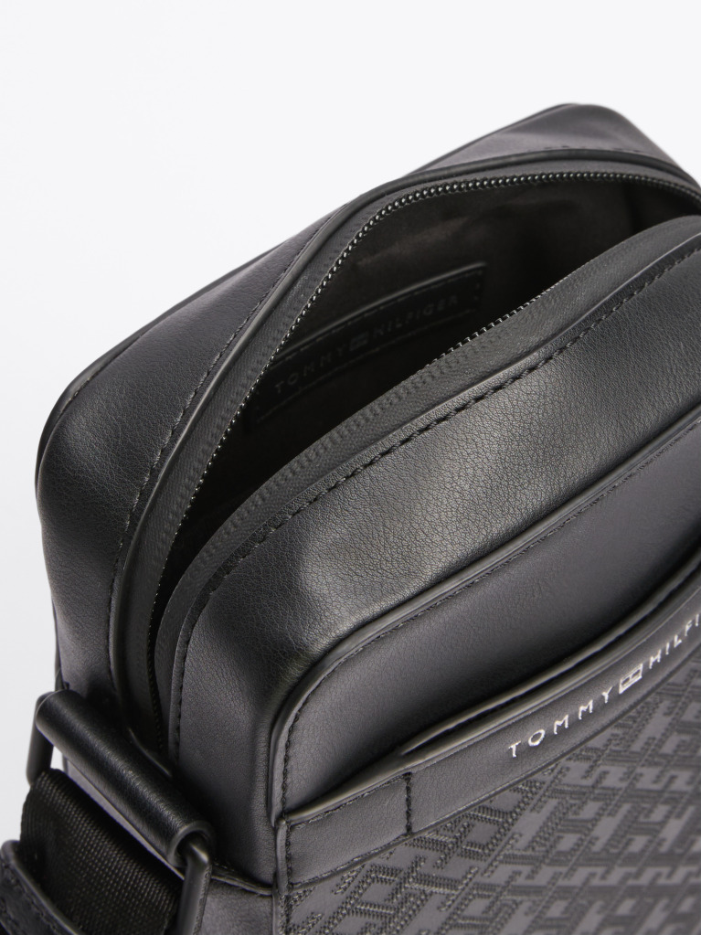 Black TH Monogram Textured Reporter Bag  Men