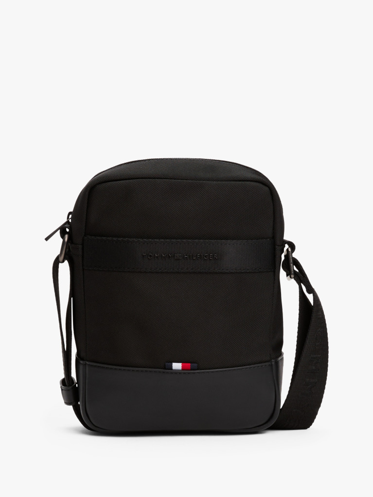 Black Metal Logo Travel Crossbody Reporter Bag  Men