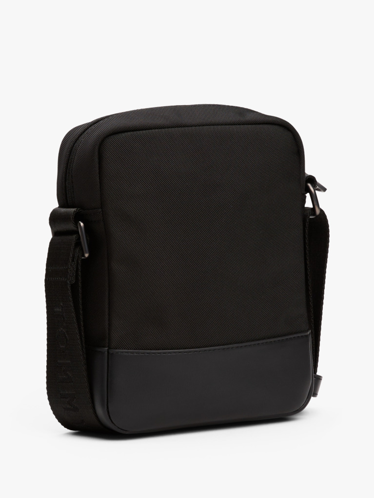 Black Metal Logo Travel Crossbody Reporter Bag  Men