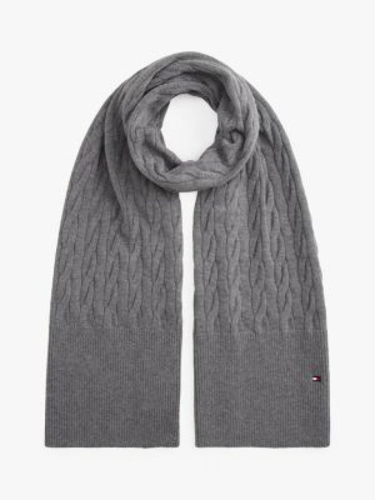 Grey Hilfiger Flag Cable Knit Wool Blend Scarf  Men