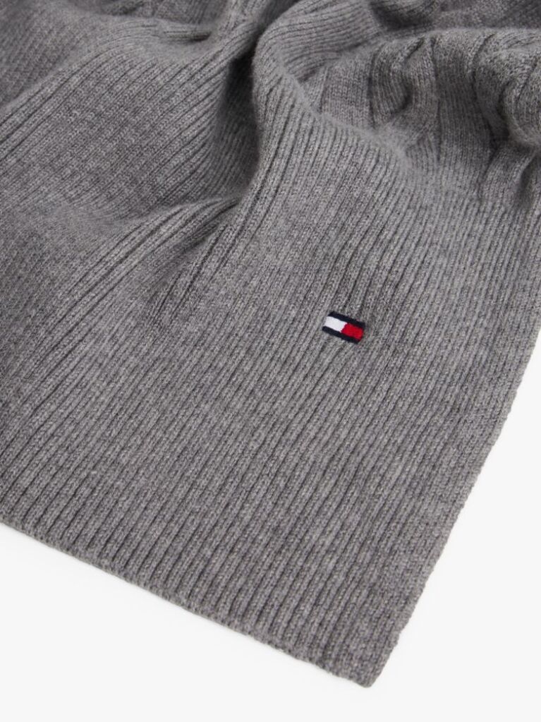 Grey Hilfiger Flag Cable Knit Wool Blend Scarf  Men
