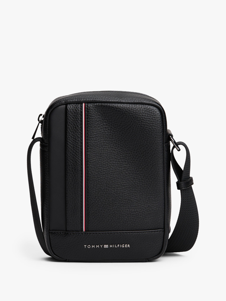 Black Metal Logo Crossbody Reporter Bag  Men
