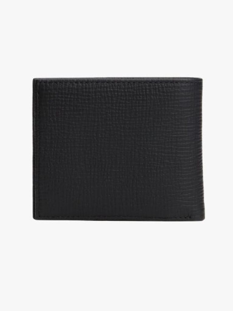 Black Hilfiger Flag Leather Card And Coin Bifold Wallet  Men
