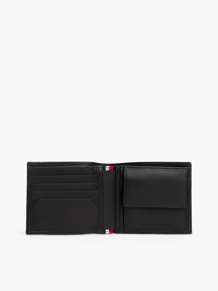 Negru Portofel Bifold Din Piele Cu Logo Hilfiger Flag  Barbati