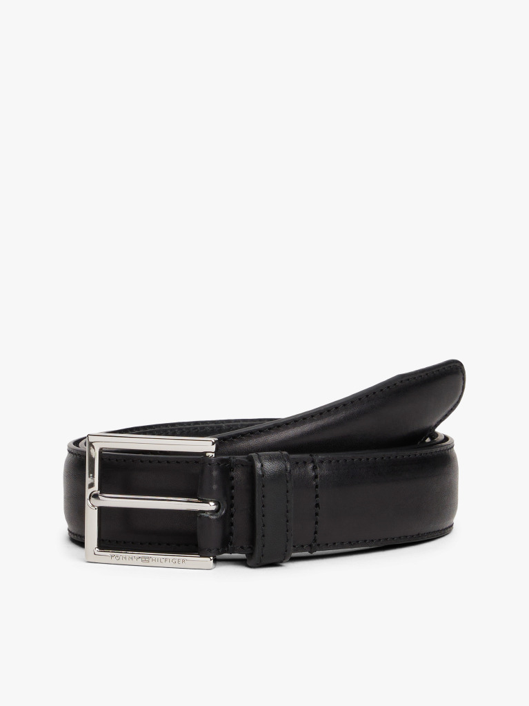 Black Square Buckle Leather Belt  Men