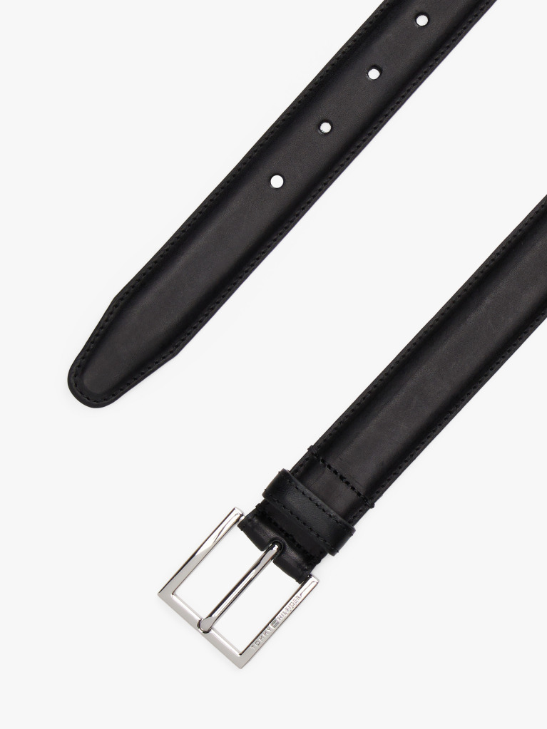 Black Square Buckle Leather Belt  Men