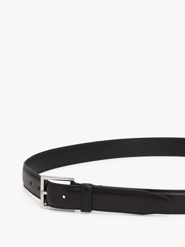 Black Square Buckle Leather Belt  Men