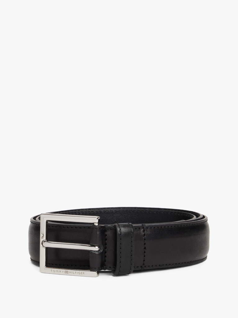 Black Square Buckle Leather Belt  Men