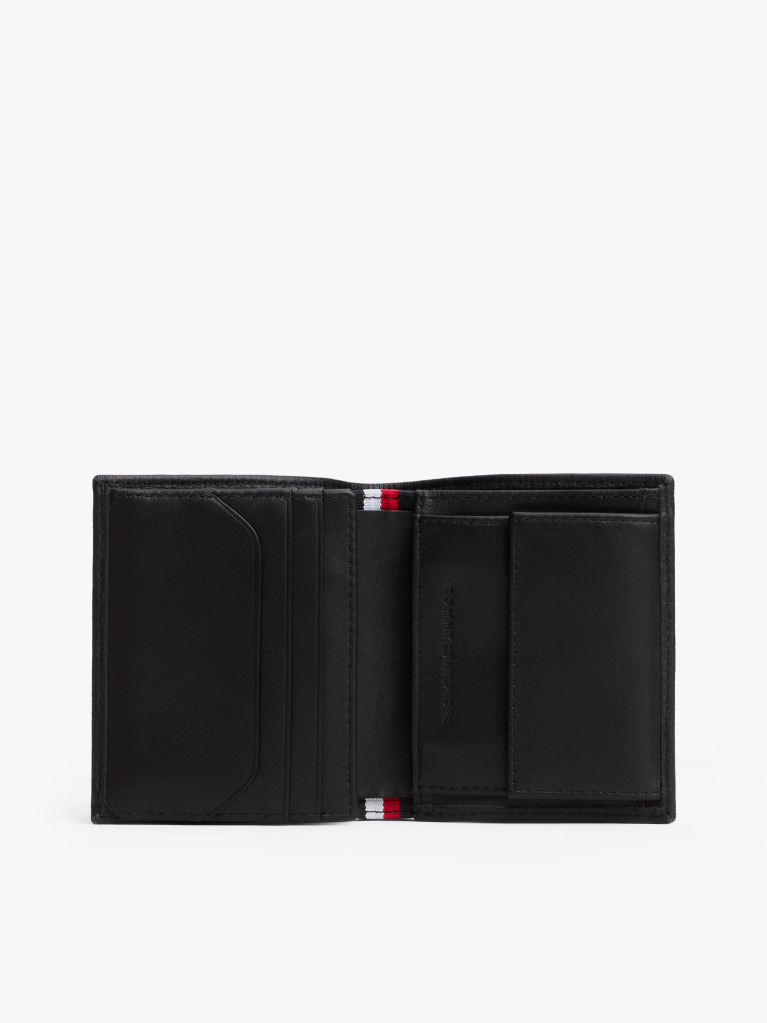 Black Hilfiger Flag Leather Trifold Wallet  Men