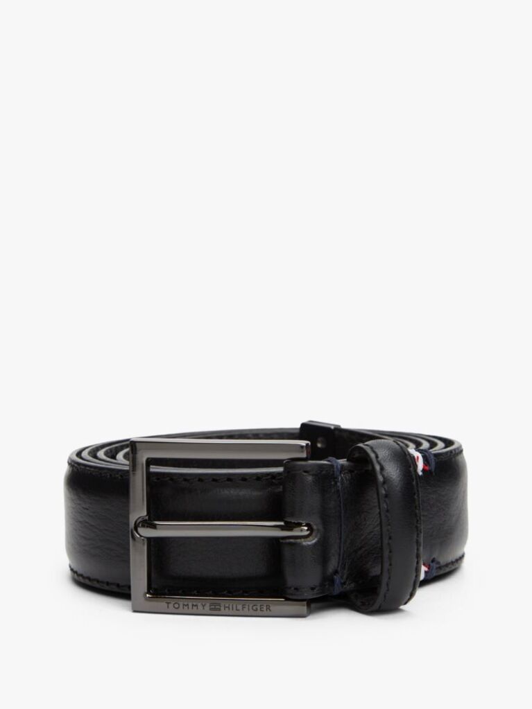 Black Metal Tip Pebble Grain Leather Belt  Men