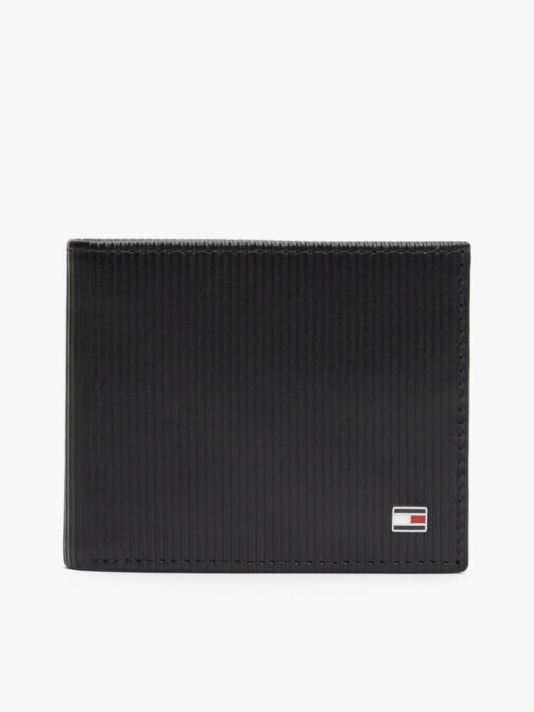 Negru Portofel Din Piele Cu Doua Compartimente Si Logo Hilfiger  Barbati