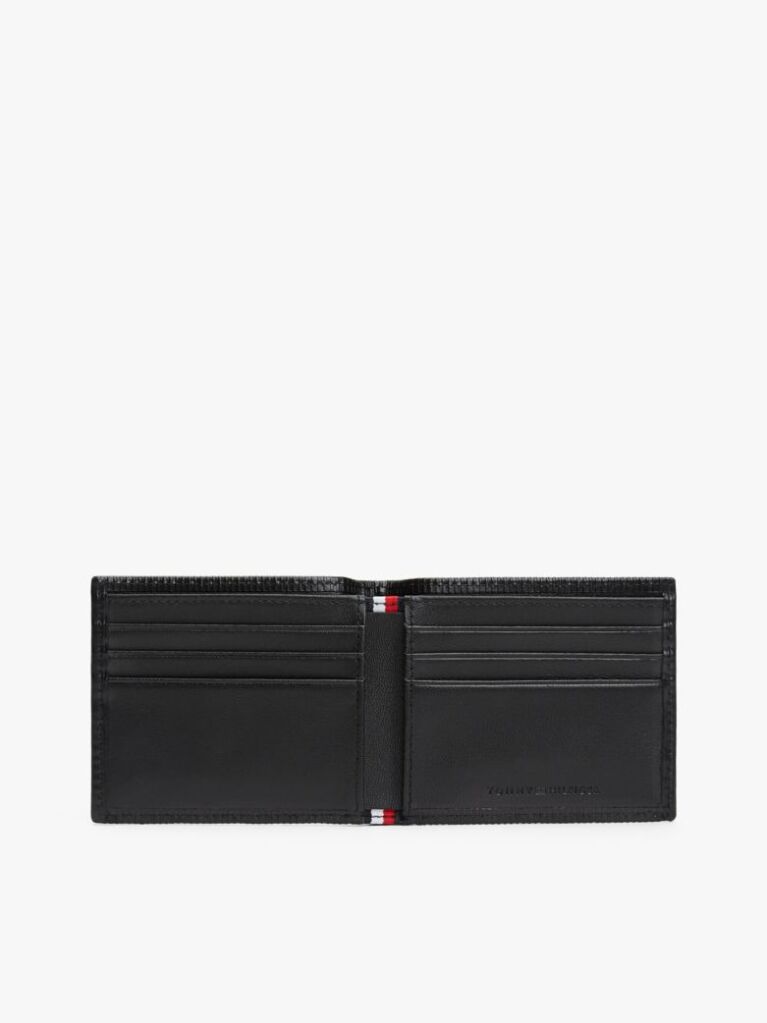 Negru Portofel Din Piele Cu Doua Compartimente Si Logo Hilfiger  Barbati