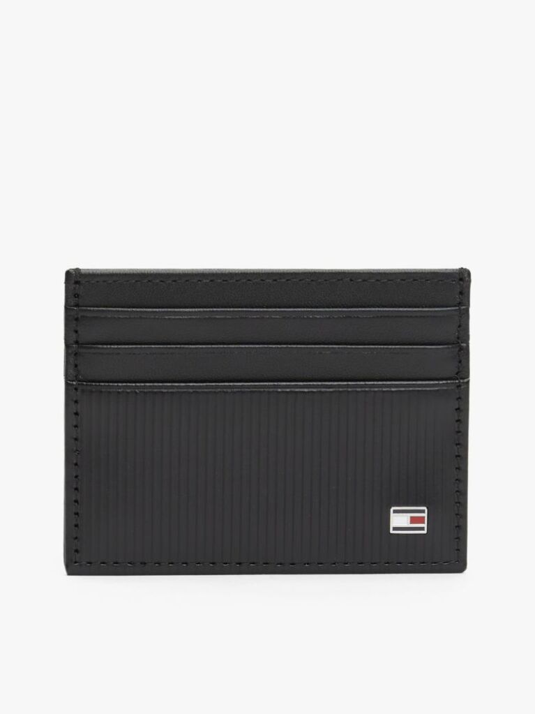 Black Hilfiger Flag Leather Credit Card Holder  Men