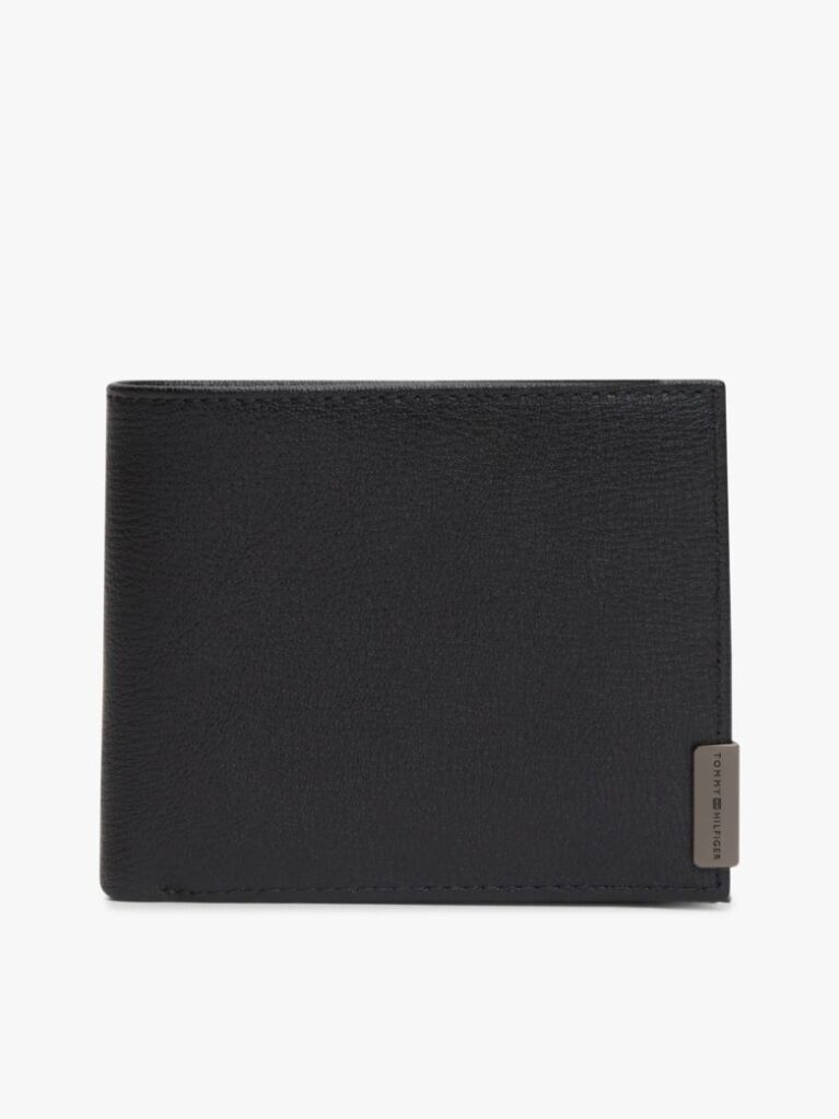 Black Logo Bifold Leather Card And Coin Wallet  Men