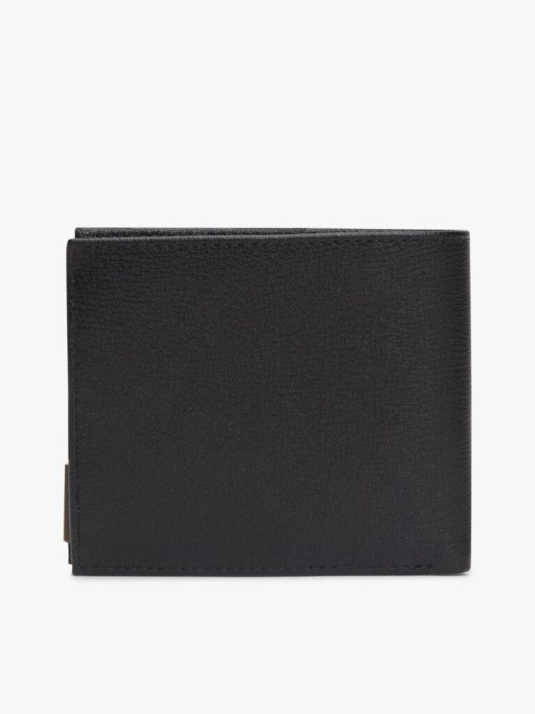 Black Logo Bifold Leather Card And Coin Wallet  Men