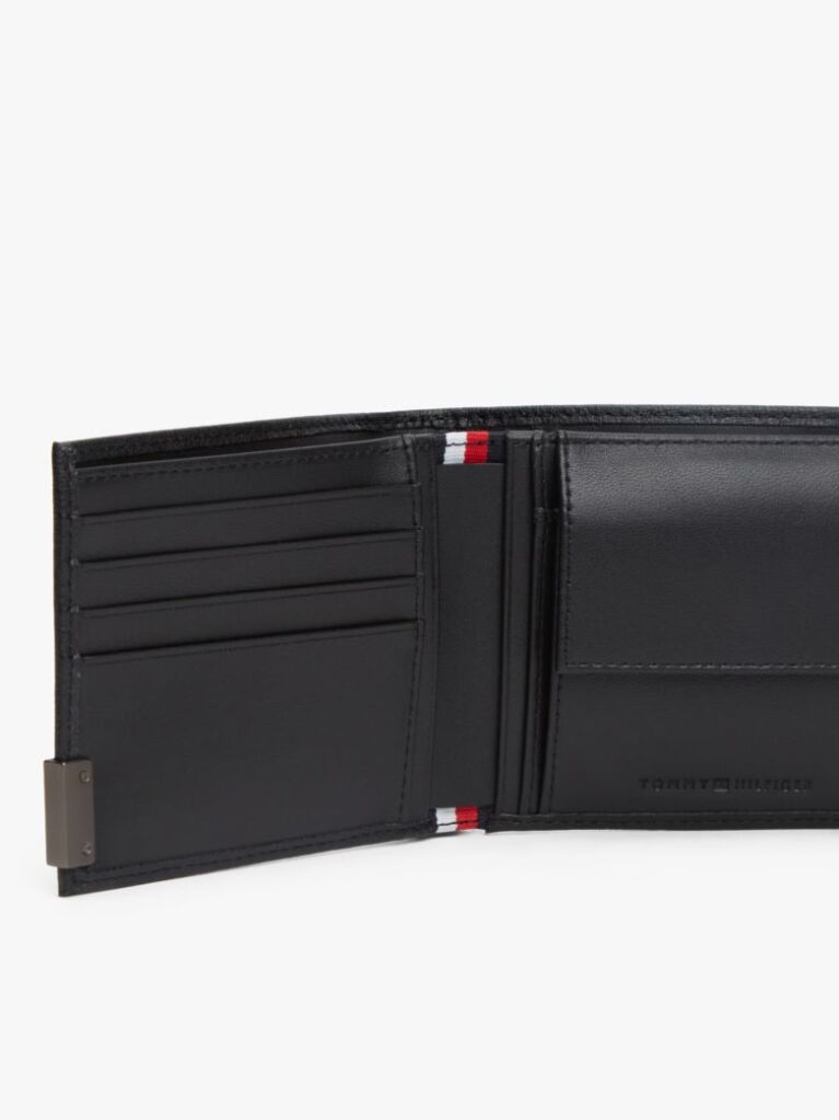 Black Logo Bifold Leather Card And Coin Wallet  Men