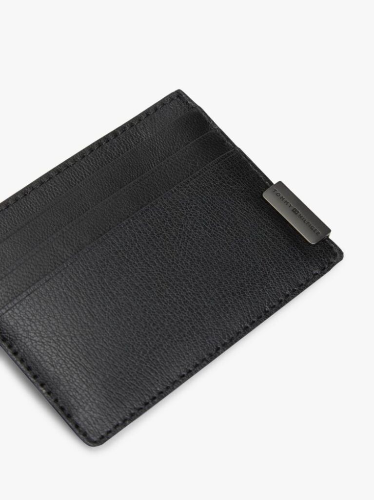 Black Logo Leather Credit Card Holder  Men