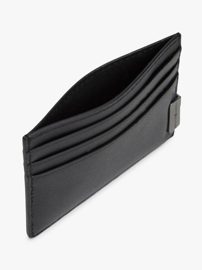 Black Logo Leather Credit Card Holder  Men