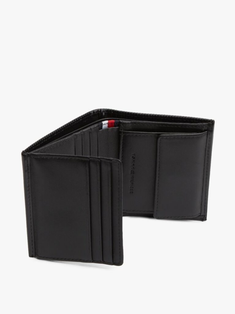 Negru Hilfiger Flag Portofel Din Piele Ribbed Si Trei Compartimente   Barbati