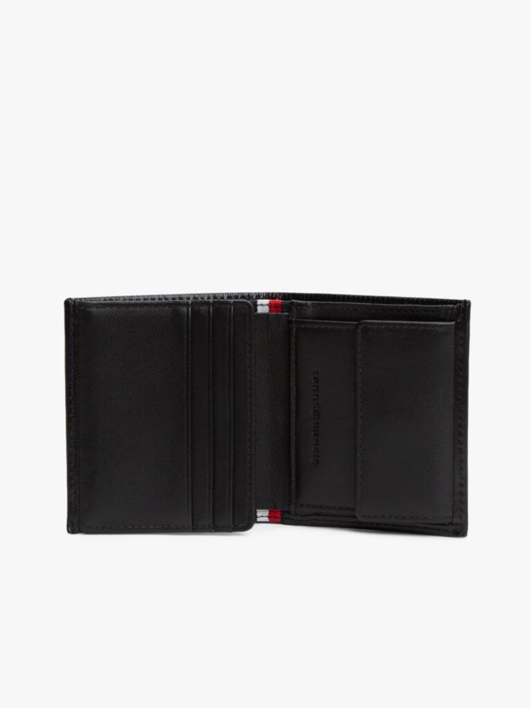 Negru Hilfiger Flag Portofel Din Piele Ribbed Si Trei Compartimente   Barbati