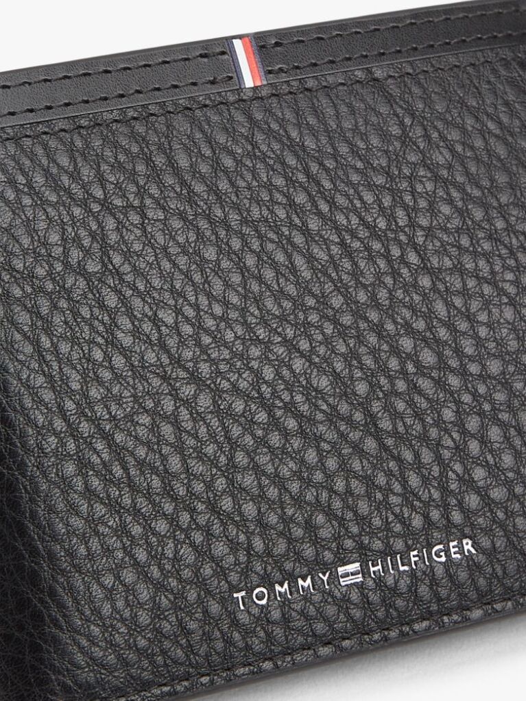 Black Corporate Logo Leather Flap Bifold Wallet  Men