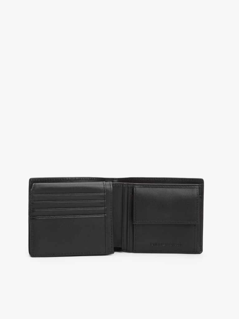 Black Corporate Logo Leather Flap Bifold Wallet  Men