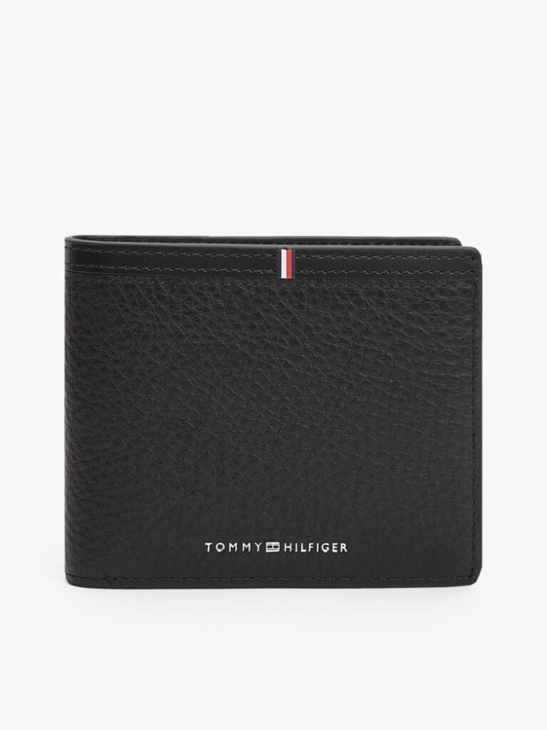Black Corporate Logo Leather Flap Bifold Wallet  Men