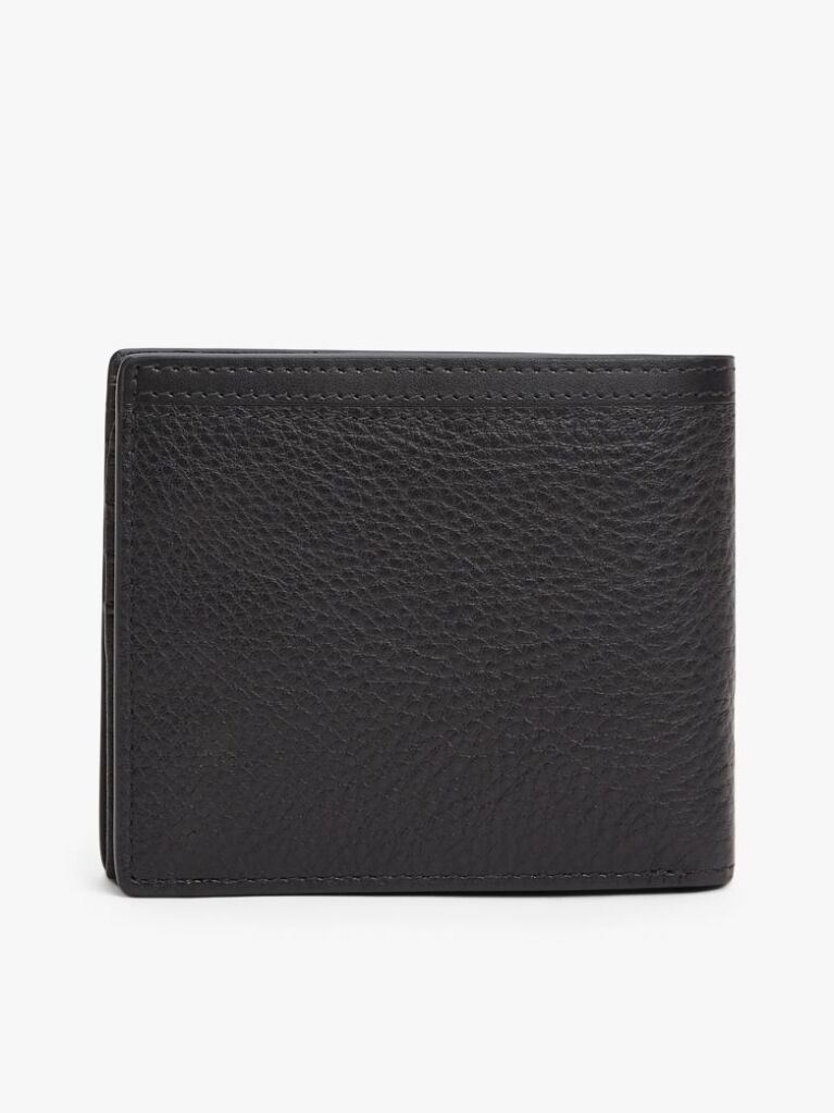 Black Corporate Logo Leather Flap Bifold Wallet  Men