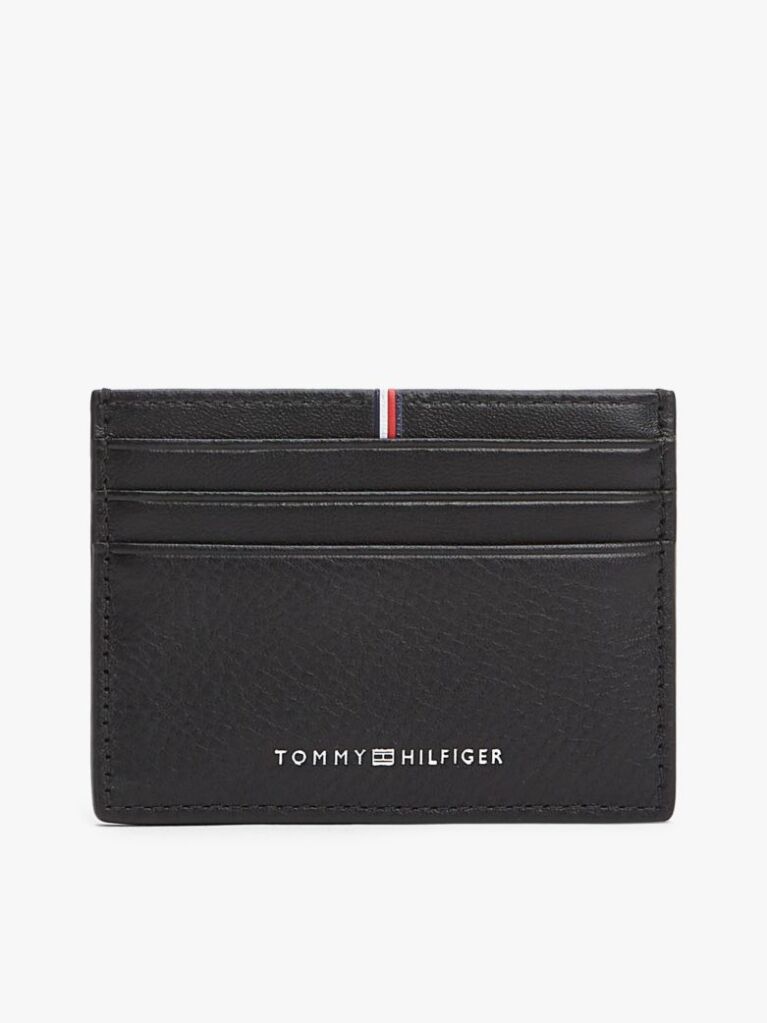 Black Corporate Logo Leather Credit Card Holder  Men
