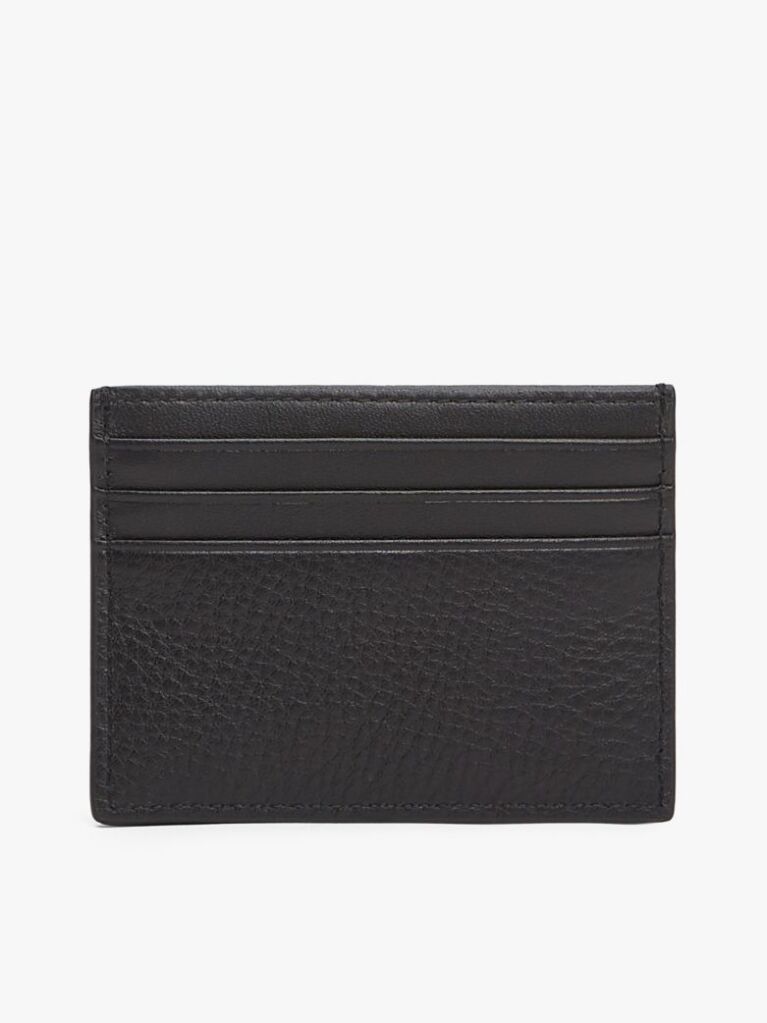 Black Corporate Logo Leather Credit Card Holder  Men