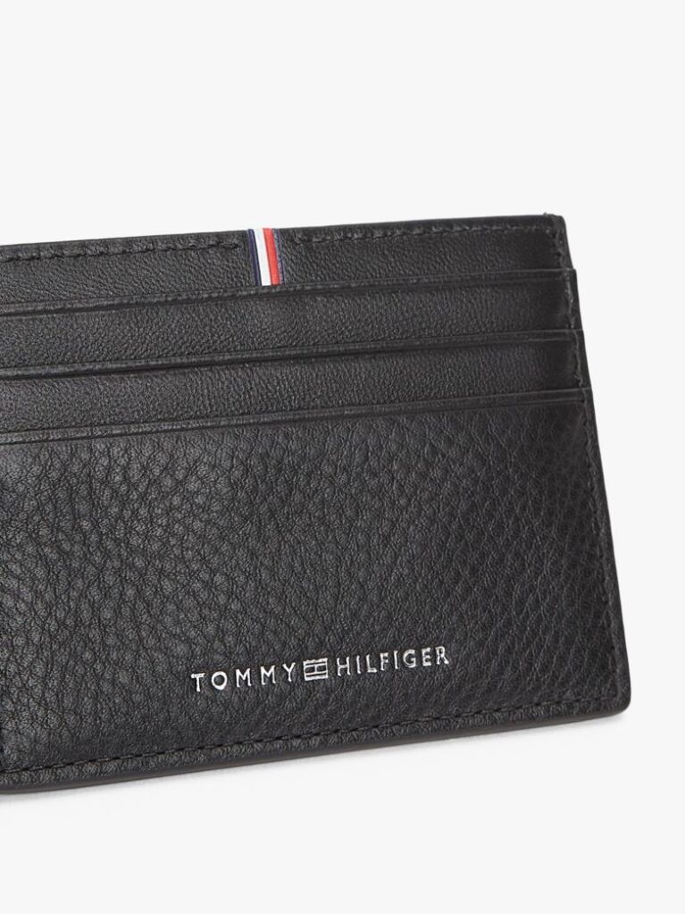 Black Corporate Logo Leather Credit Card Holder  Men