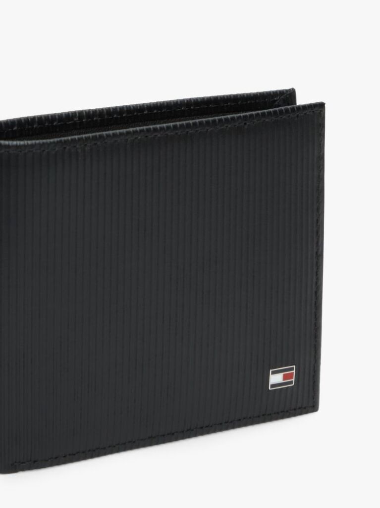 Black Hilfiger Flag Ribbed Leather Bifold Wallet  Men