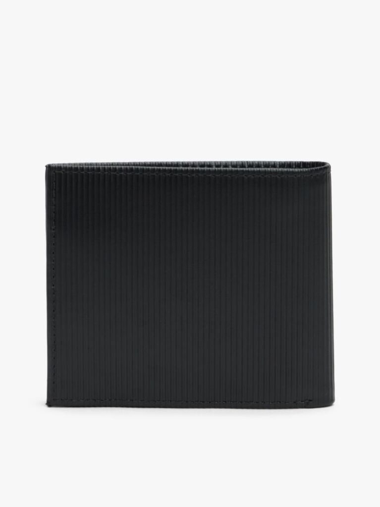 Black Hilfiger Flag Ribbed Leather Bifold Wallet  Men