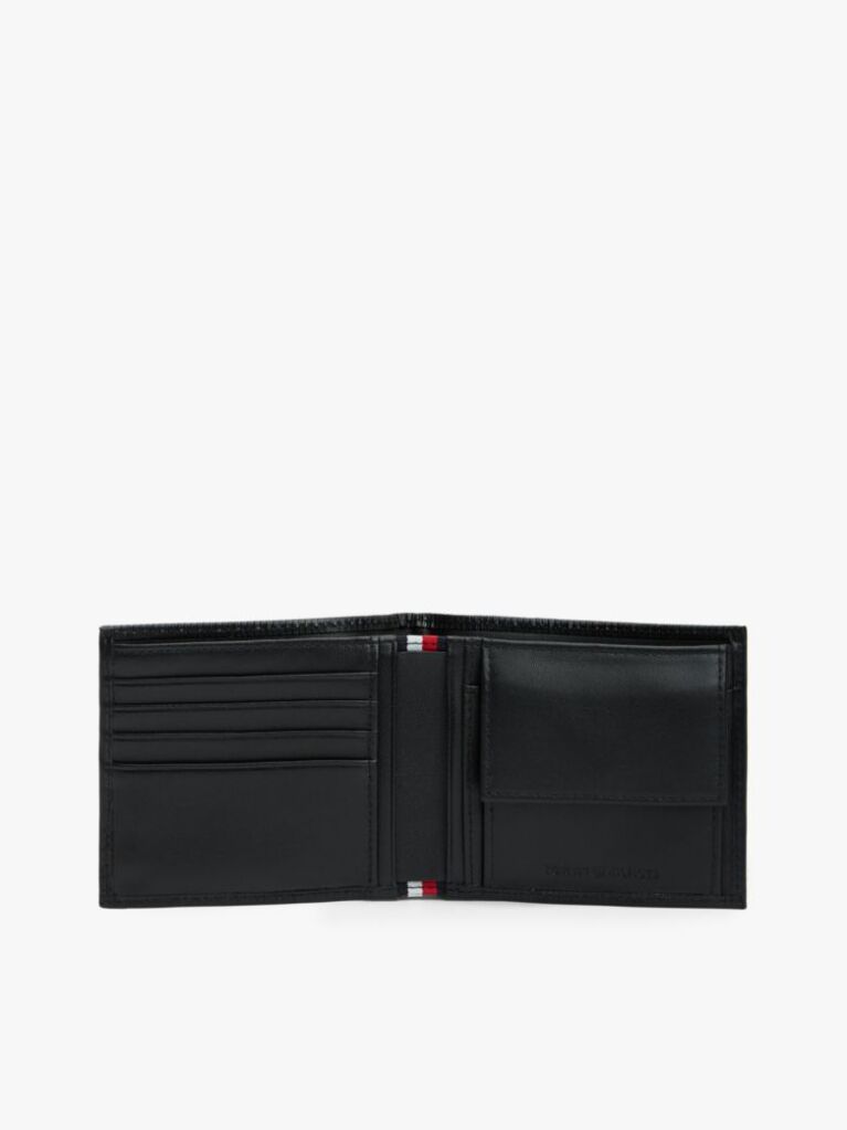 Black Hilfiger Flag Ribbed Leather Bifold Wallet  Men