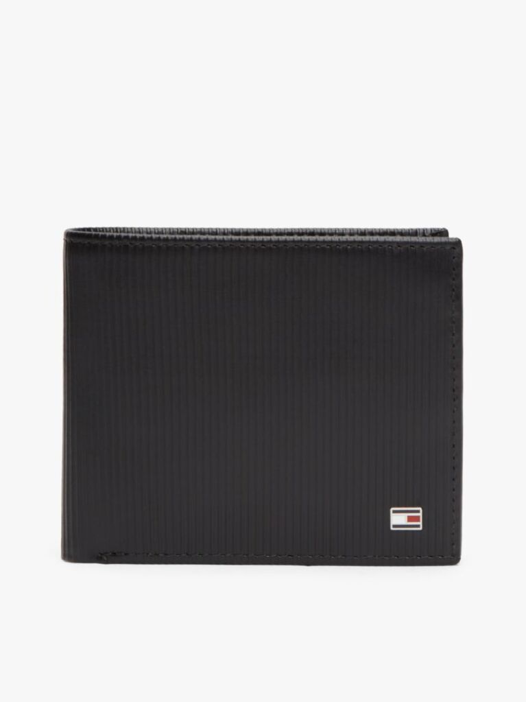 Negru Hilfiger Flag Portofel Din Piele Ribbed Cu Clapa  Barbati