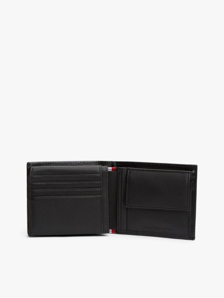 Negru Hilfiger Flag Portofel Din Piele Ribbed Cu Clapa  Barbati