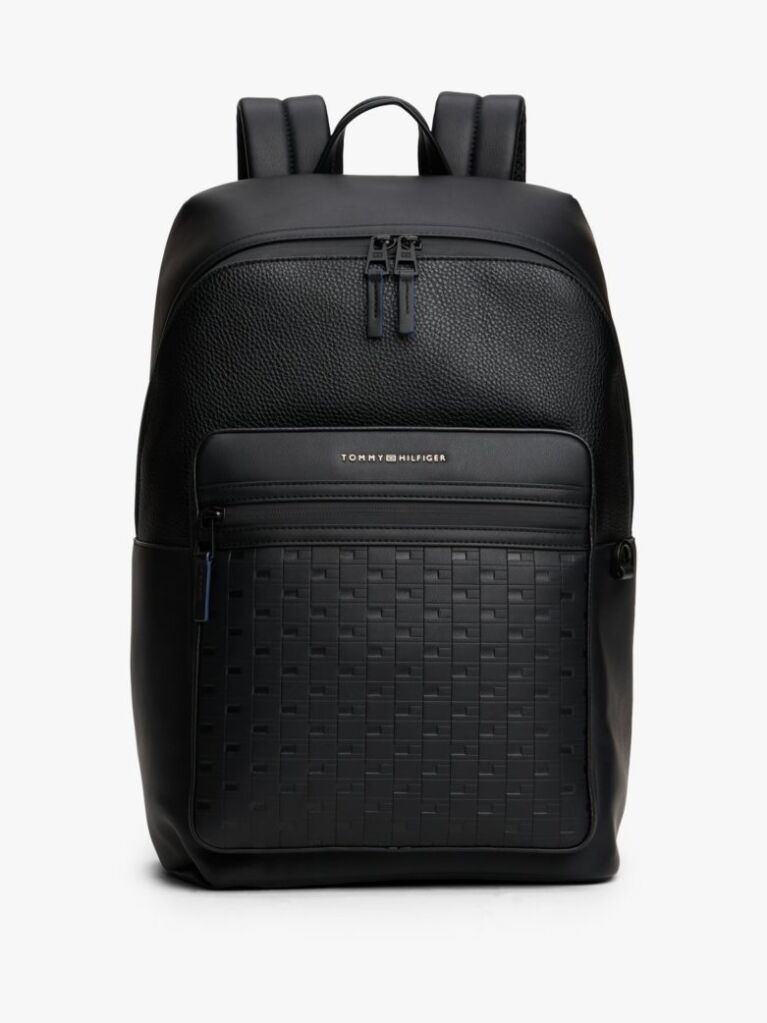Black Modern Repeat Flag Mixed Texture Backpack  Men