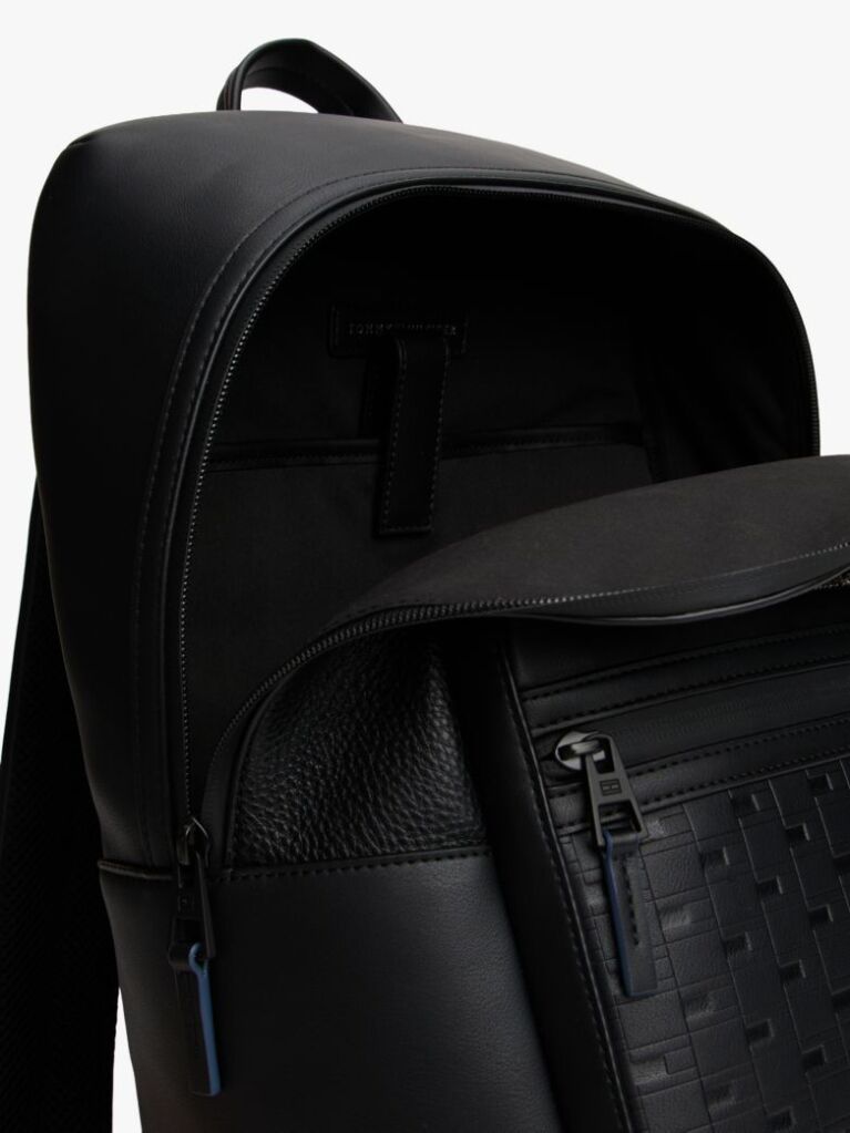Black Modern Repeat Flag Mixed Texture Backpack  Men