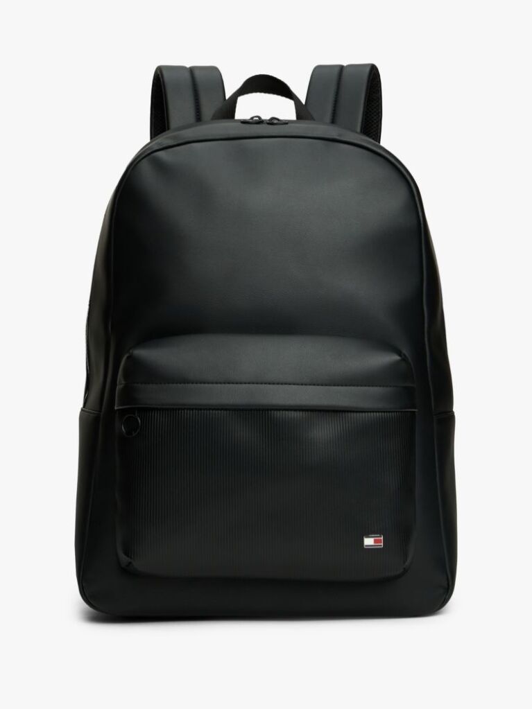 Black Hilfiger Flag Ribbed Pocket Dome Backpack  Men