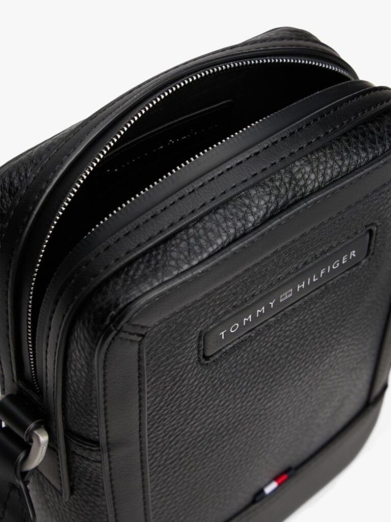 Negru Geanta Crossbody Pebble Grain Cu Logo  Barbati