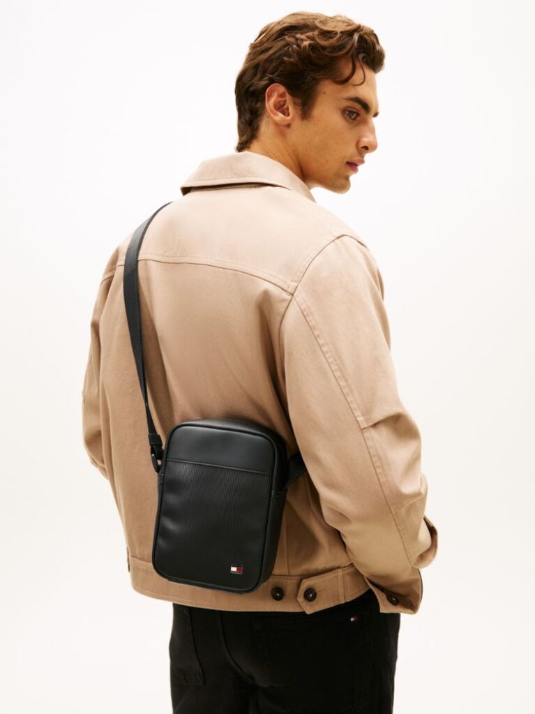 Black Hilfiger Flag Ribbed Crossbody Reporter Bag  Men