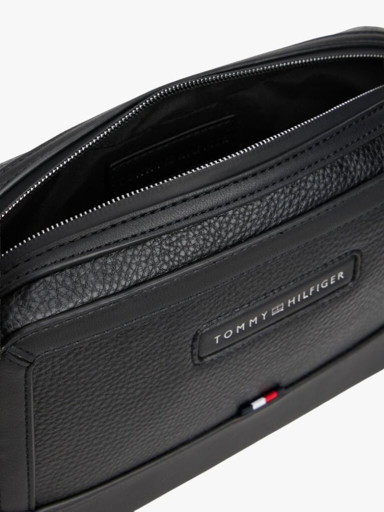 Negru Geanta Crossbody Pebble Grain Cu Logo  Barbati