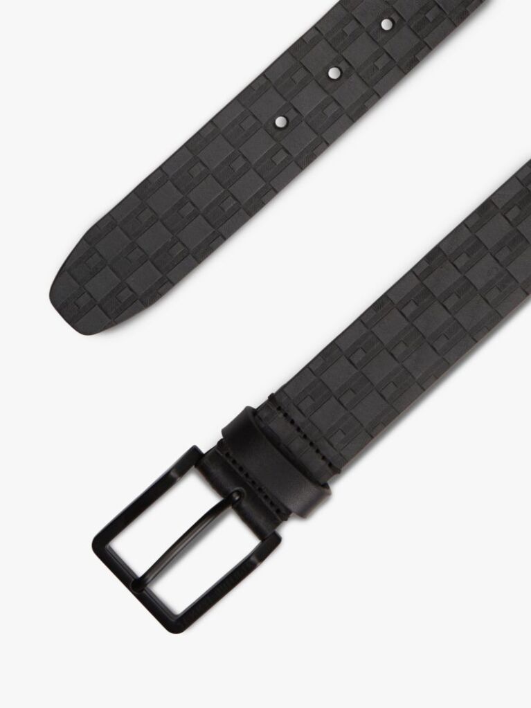 Black TH Flag Debossed Leather Belt  Men