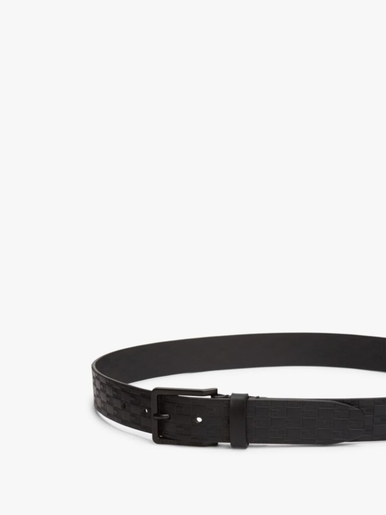 Black TH Flag Debossed Leather Belt  Men