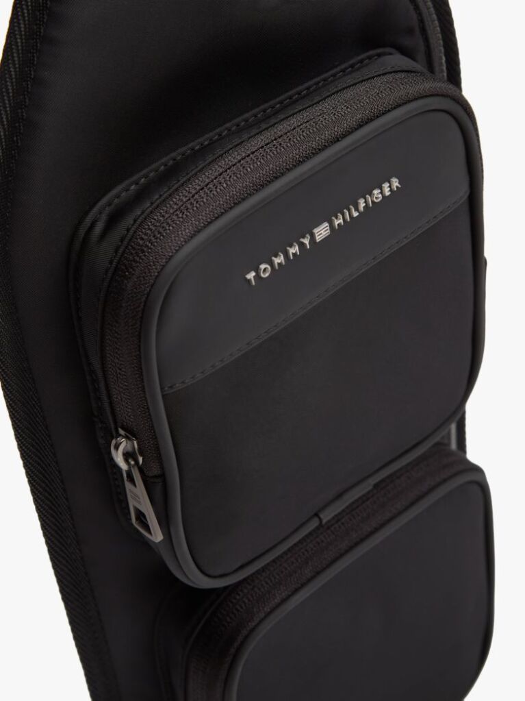 Black Metal Logo Crossbody Sling Bag  Men