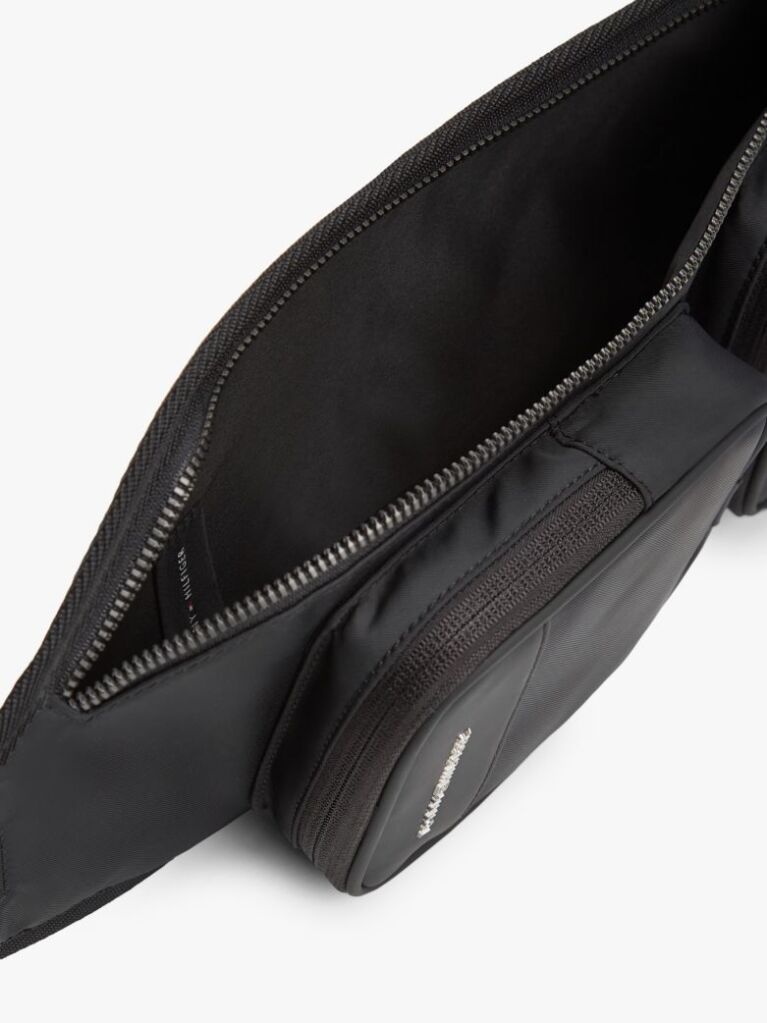 Black Metal Logo Crossbody Sling Bag  Men