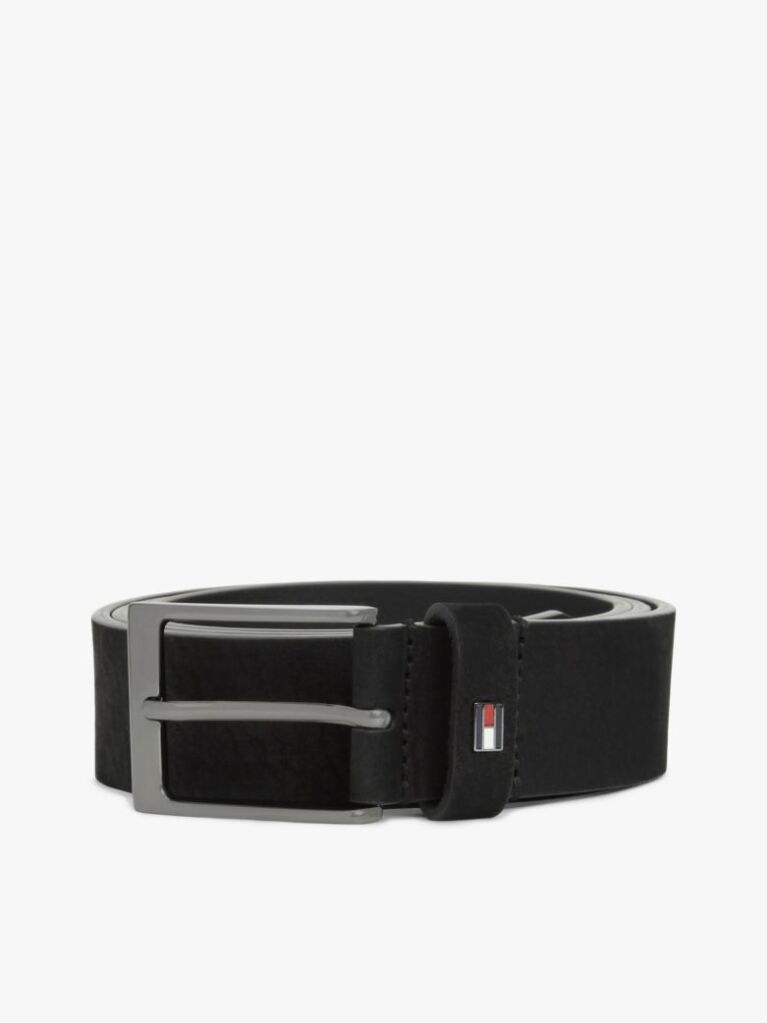 Black Enamel Flag Rectangular Buckle Leather Belt  Men